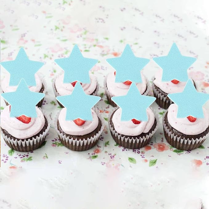 60 Pack Edible Star Cupcake Topper Twinkle Little Star Cupcake Picks Water Paper Little Star Theme Cupcake Decorations for Wedding Engagement Bridal Shower Birthday Party Supplies Blue