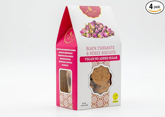 Ambrozia Vegan Snack Biscuits ??Blackcurrant & Rose - Soft Baked, No Added Sugar, Clean Label, High Fiber & Wholesome Ingredients, Kid-Friendly, Healthy Snacks for Active Lifestyles, 4 x 4.58 Oz