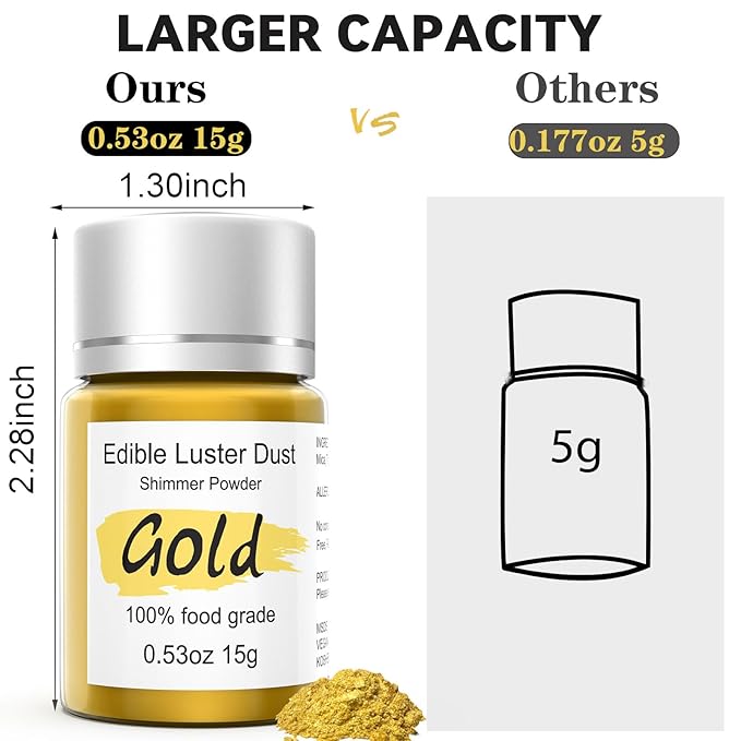 15g Edible Gold Luster Dust for Drinks Cake Decorating ??Colaele Gold Shimmering Edible Glitter Dust for Chocolates, Metallic Food Coloring Powder for Edible Glitter for Cocktails, No Gluten,Vegan