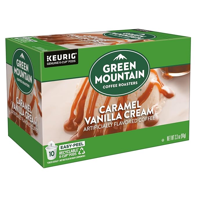 Green Mountain Coffee Roasters Caramel Vanilla Cream, Keurig Single Serve K-Cup Pods, Light Roast Coffee, 60 Count, (6 Packs of 10)
