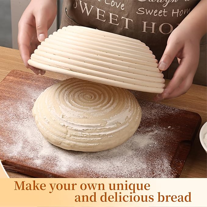 Banneton Premium Round Bread Proofing Basket with Liner - Perfect Proofing Basket, Handmade Rattan Basket for Making Beautiful Bread (10 Inch)
