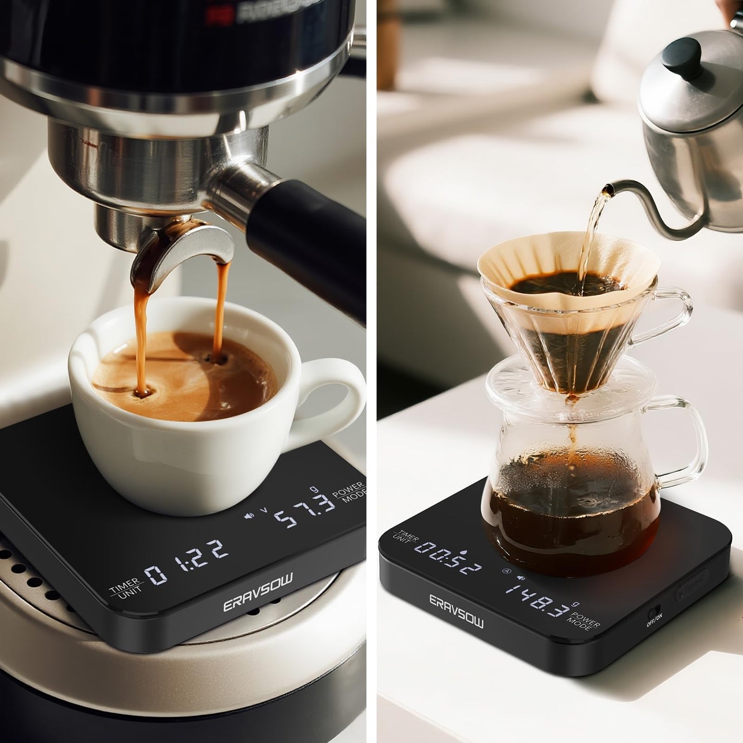 Coffee Scale with Auto Timing, Mini Rechargeable Espresso Scale with Timer, 2kg/0.1g High Precision