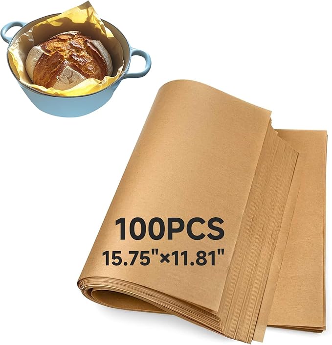 100Pcs Sourdough Parchment Paper for Dutch Oven, 15.75x11.81" Precut Brown Parchment Papers, Unbleached and Non-Stick Baking Paper Sheets, Dutch Oven Liners for Sourdough Bread