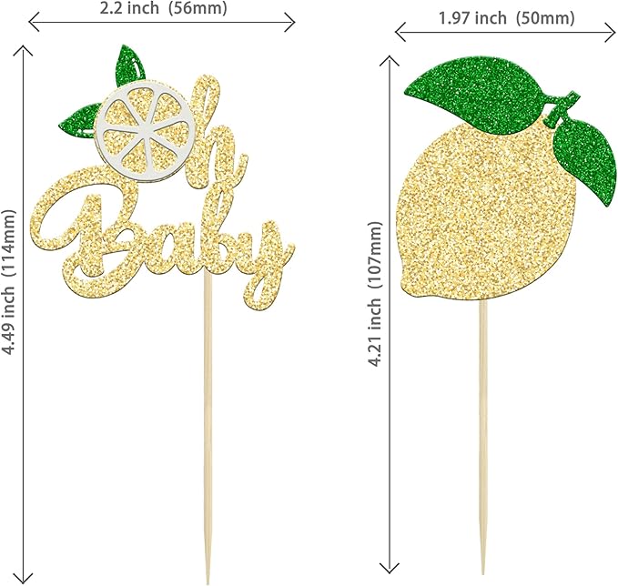24Pcs Lemon Oh Baby Cupcake Toppers Glitter Fruit Theme Oh Baby Lemonade Party Cupcake Picks for Lemon Theme Baby Shower Kids Boys Girls Birthday Party Cake Decorations Supplies