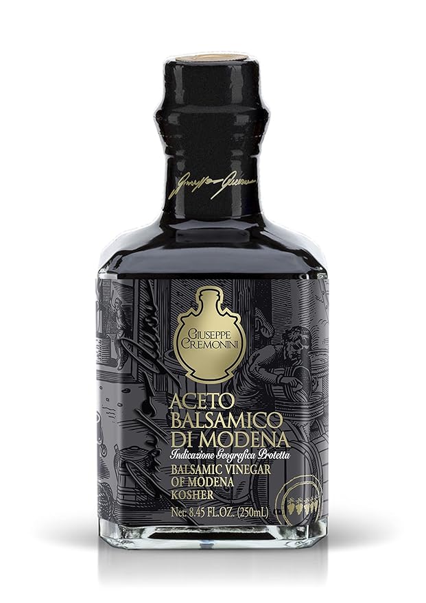 Giuseppe Cremonini OU Kosher Balsamic Vinegar Di Modena, IGP Certified, Consortium certified, oak aged, 3 levels of density, Caramel free, Cooked grape must and wine vinegar only (5 Grape)