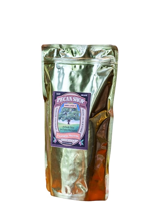 Pecan Shop Sprouted Raw Organic California Walnuts, Light Redmond Sea Salt Family Recipe Crispy-Untreated, Unpasteurized and Family Orchard grown-12 Ounce
