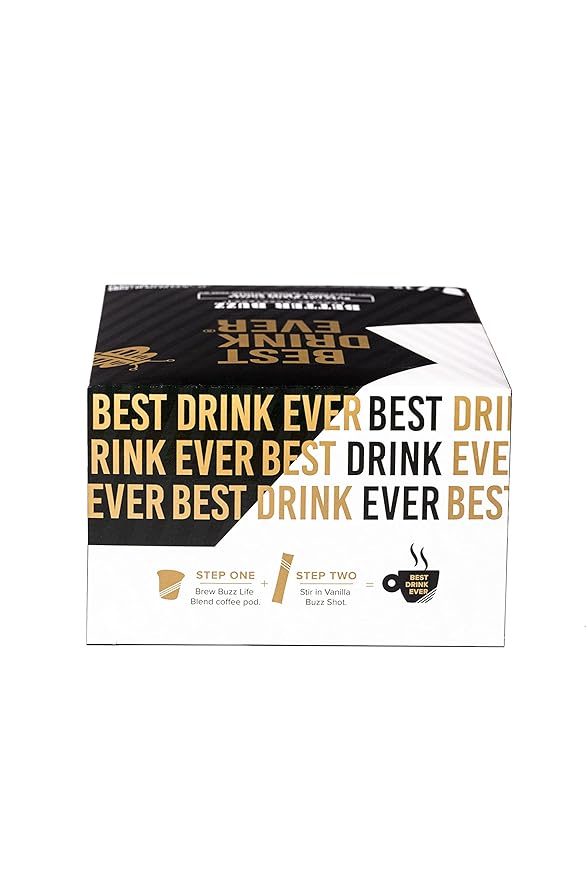 Better Buzz Best Drink Ever Vanilla Latte Single Serve Kit 24ct.,12 Medium Roast Coffee Pods (Buzz Life) & 12 (Vanilla Buzz) Coffee Creamer Powder Stick Packs, K-Cup Compatible