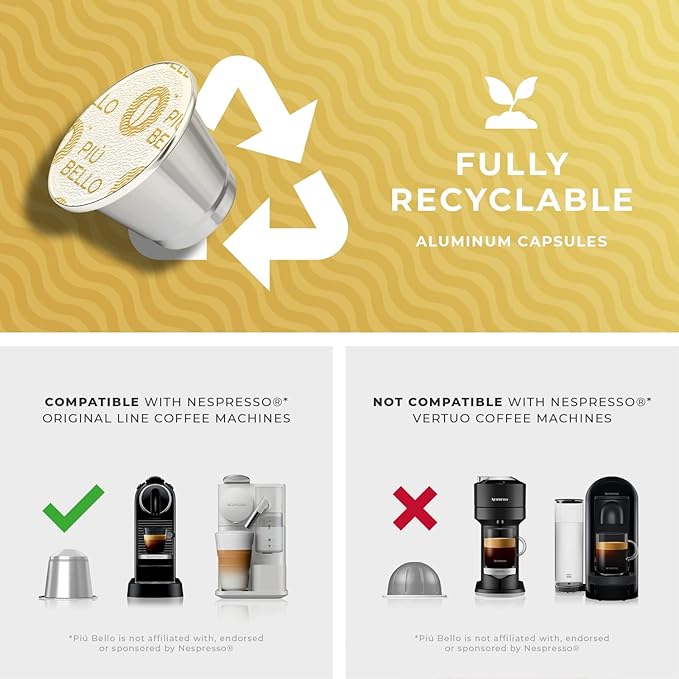 Piu Bello Espresso Estremo Coffee Pods – Espresso Coffee Pods for Nespresso Original Machines – Compatible Capsules Pack – Rich & Balanced Taste – Strong Italian Espresso Flavor – Kosher Certified (60 Count, Single Flavor)