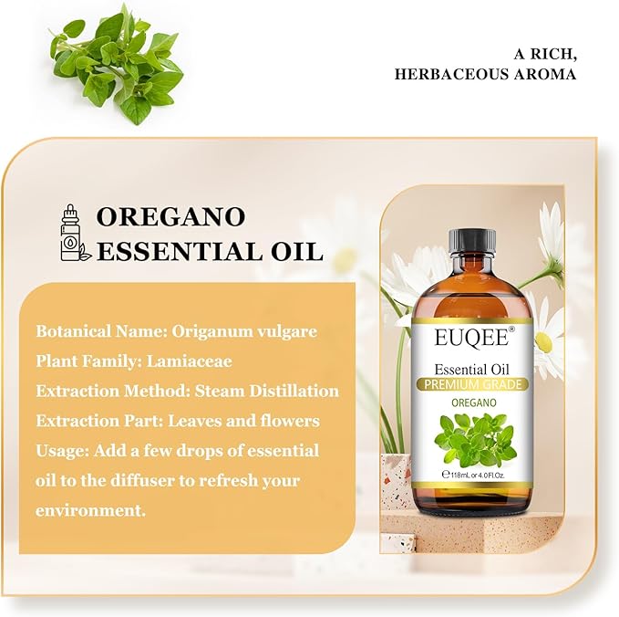 Oregano Essential Oil 4oz / 118ML Large Capacity Oregano Oil Pure Aromatherapy Essential Oils with Glass Dropper for Candle Soap Making, Diffusers