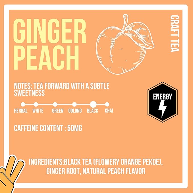 Revival Tea Company Ginger Peach Tea - Black Tea Blend with Ginger Spice and Peach Pieces - 24 Tea Bags