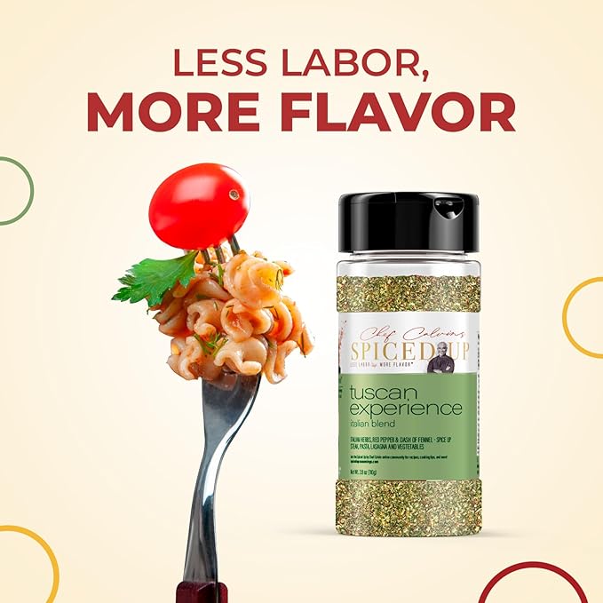 Spiced Up Tuscan Experience Seasoning – Italian Herb Blend with Garlic, Fennel & Tomato – All-Purpose Mediterranean Spice Mix for Pasta, Steaks & Veggies – Vegan, Gluten-Free, Non-GMO – 4.4 oz
