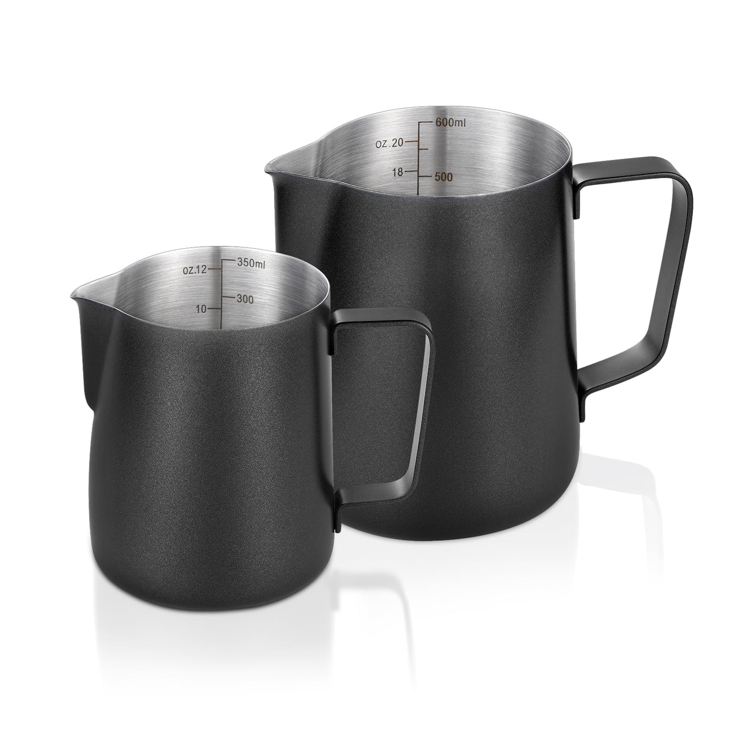 2 Pack Matte Black Milk Frothing Pitcher, 12oz/350ml & 20oz/600ml Espresso Steaming Pitcher