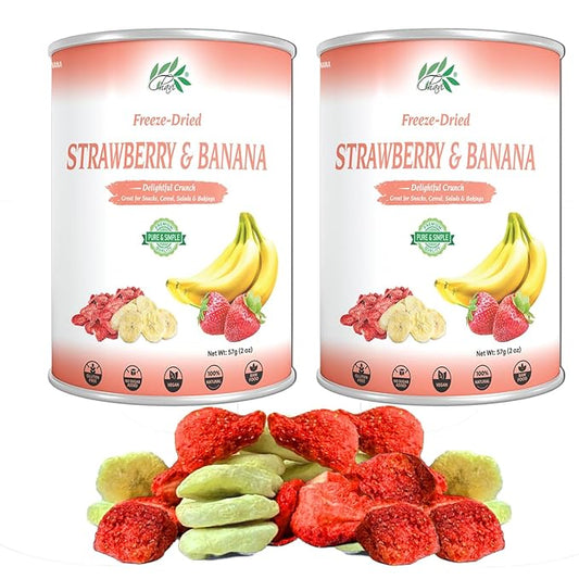 CHAVI Freeze-Dried Strawberry Banana - Pack of 2 x 2 oz - Healthy 1 Ingredient Superfood - No Added Sugars or Preservatives - Non-GMO, Vegan, Gluten-Free | Long Shelf Life | 2 Cans