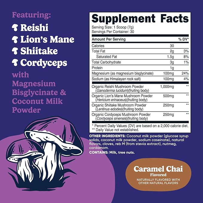 Nutricost Nutrizen PM Unwind Adaptogenic Mushroom Drink (Caramel Chai Flavored) 30 Servings - Includes Reishi, Lion's Mane, Shiitake, Cordyceps