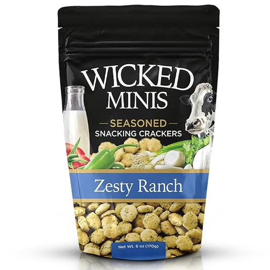 Wicked Minis Soup & Oyster Crackers - Saltine Soup Crackers Salted Flavored Mini Puffed Savory Snacking Mix, Salad Toppers, Seasoned Croutons for Chili 6oz (Zesty Ranch)