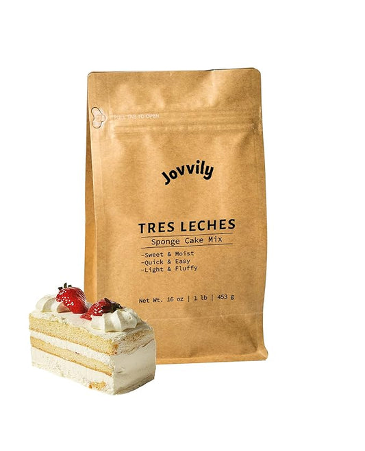 Jovvily Tres Leches Sponge Cake Mix - 1 lb - Sweet - Moist - Easy to Make