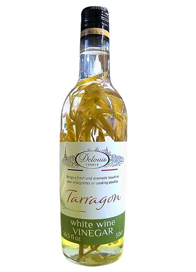 Delouis French Tarragon White Wine Vinegar 16.5 oz (Pack of 1) – Gourmet Estragon Vinegar for Cooking, Salad Dressings & Béarnaise Sauce – Product of France