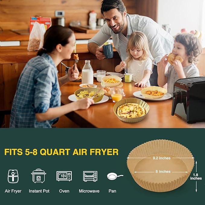 Air Fryer Disposable Paper Liner, Non-Stick Round Parchment, AirFryer Accessories, Oil Proof, Water Proof, Cooking Baking Roasting Filter for Microwave Oven Frying Pan(125PCS, 8inch)