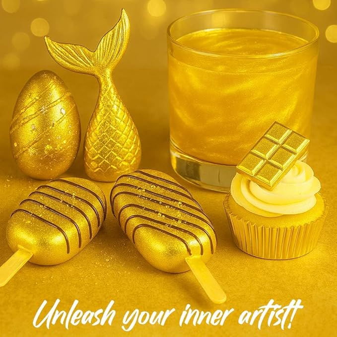 Luster Dust Edible Cake Decorations, Yellow Edible Luster Dust for Cupcake Decorations Edible Luster Dust for Drinks, Cake Drip, Yellow Fondant and Edible Paint for Cakes, Drink Glitter Edible Dust