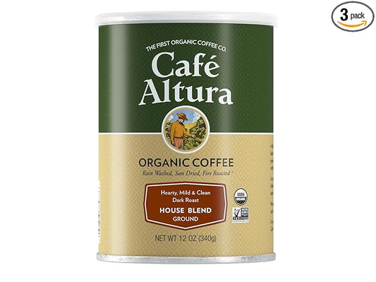 Cafe Altura Ground Organic Coffee, House Blend, 12 Ounce (Pack of 3)
