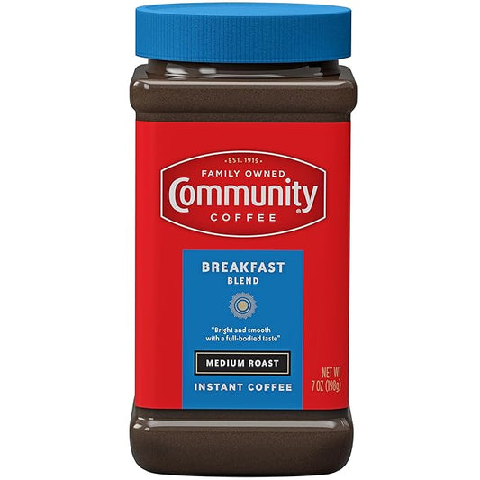 Community Coffee Breakfast Blend Instant Coffee, Medium Roast, 7 oz Jar (Pack of 1)