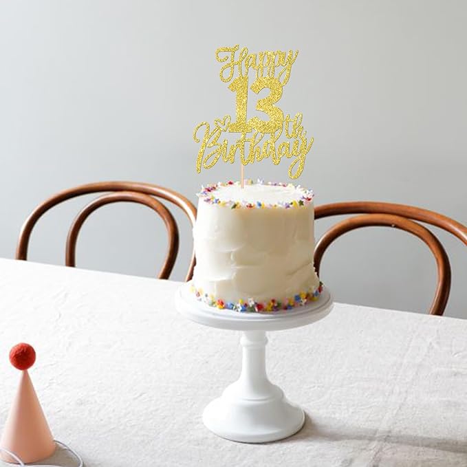 1 PCS Happy 13th Birthday Cake Topper Glitter Cheers to 13 Years Birthday Cake Pick 13 Official Teenager Cake Decoration for Happy 13th Birthday Anniversary Theme Party Decorations Supplies Gold