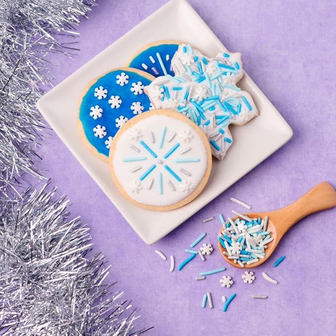 Sweets Indeed Christmas Sprinkles, 4 Pack, Snowflake Edible Sprinkle Mix, Perfect for Frozen Cake Decorations, Baking, Ice Cream, Cookies, Cupcake Topper (Winter)