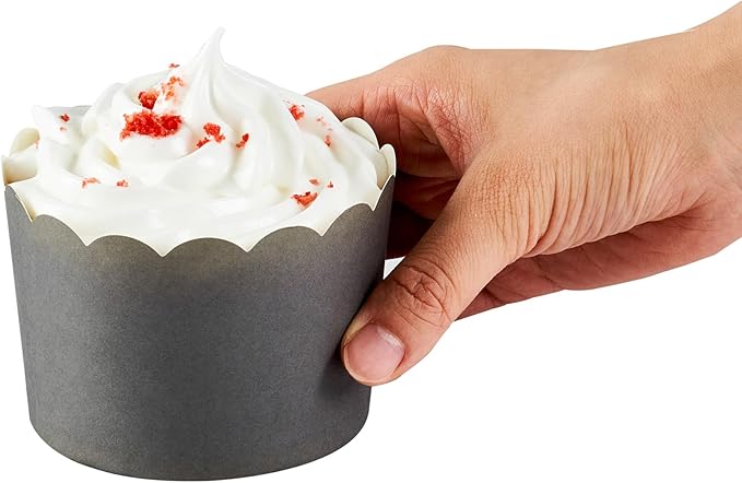 Panificio 10 Ounce Cupcake Wrappers, 200 Scalloped Baking Cups - Oven-Ready, Greaseproof, Gray Paper Cupcake Liners, Disposable, For Birthdays, Baby Showers, Or Weddings - Restaurantware