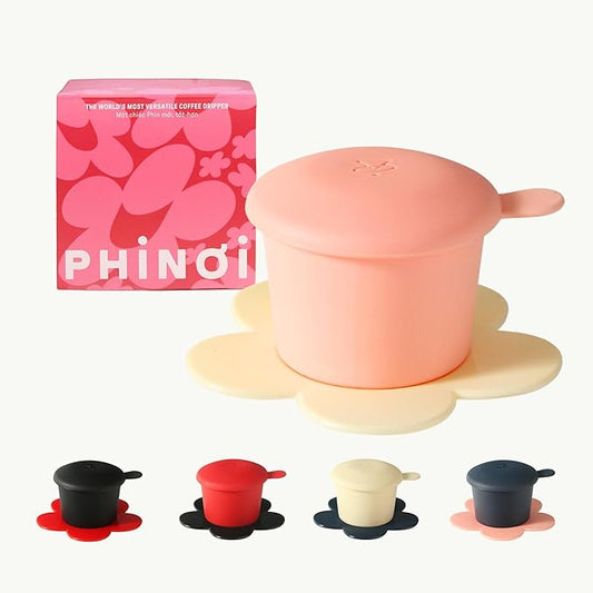 ??Vietnamese Coffee Dripper ??MIX COLORS ??Pour Over Coffee Maker with Flower Design ??Reusable Coffee Filter for Sustainable Brewing (Pink + Ivory)