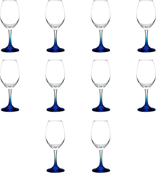 DISCOUNT PROMOS Rioja Wine Glasses with Stem 10 oz. Set of 10, Bulk Pack - Color Bottom, Perfect for Wedding, Party Favors, Birthday, Bridal Shower Gifts - Blue