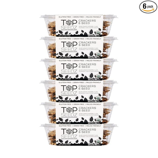Top Seedz Certified Organic Gluten Free 6 Seed Crackers | 6-Pack | 5 Ounces | Healthy Vegan Crackers with Plant Based Protein | Made of Sunflower, Flax, Sesame and Pumpkin Seed