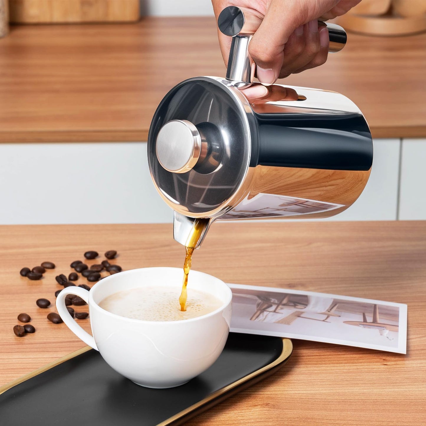 French Press Coffee Maker with Scale, 304 Stainless Steel French Press,17OZ