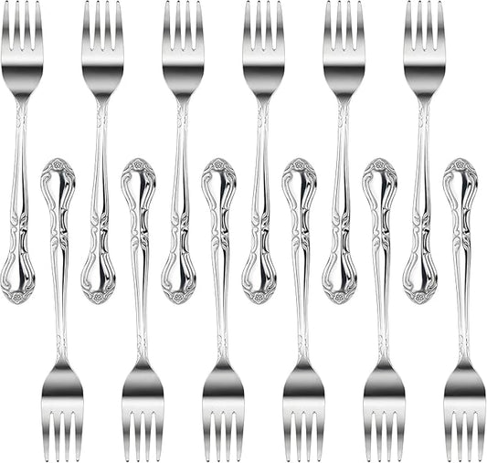 New Star Foodservice 58666 Rose Pattern, 18/0 Stainless Steel, Salad Fork, 6.2-Inch, Set of 12