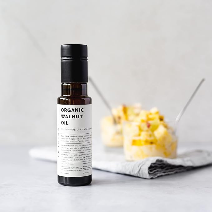 Erbology Organic Walnut Oil 3.4 fl oz - Cold-Pressed - Supports Cognitive Health - Straight from Farm - Non GMO - No Additives or Preservatives - Recyclable Glass Bottle