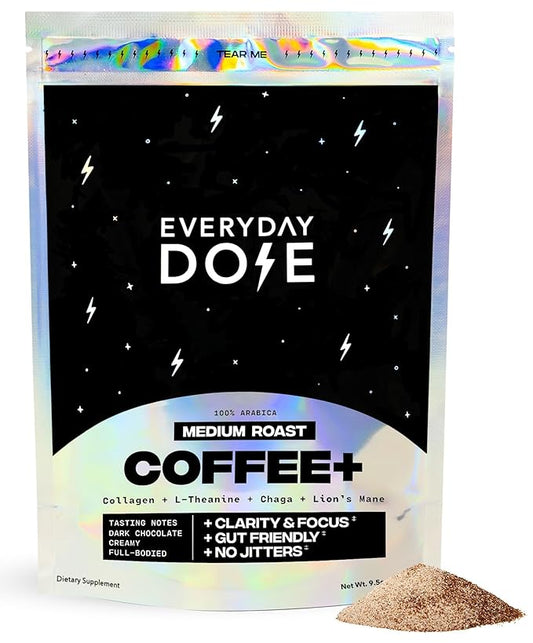 Everyday Dose Bold Medium Roast Mushroom Coffee 90mg Caffeine per serving with Grass-Fed Collagen