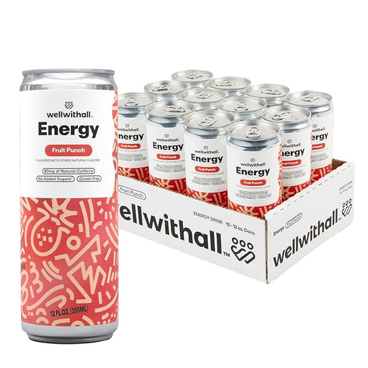 WellWithAll Fruit Punch Energy Drink ??Caffeine from Tea ??With Vitamin C ??Lightly Sparkling Beverage ??Fruit & Veggie Juice Blend ??12 Oz (Pack of 12)