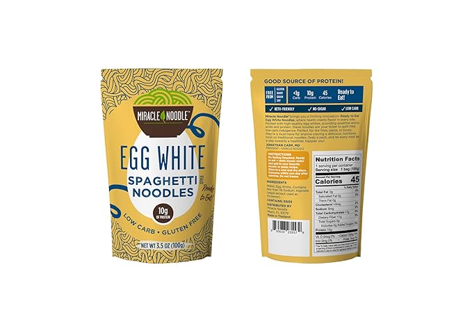 Miracle Noodle Egg White Pasta Variety Pack, 3.5 Oz (Pack of 6), Spaghetti, Vermicelli, Ready to Eat Egg White Noodles, 10g Protein, 45 Calories, 1g Net Carbs Per Serving, High Protein, Keto, Gluten-Free