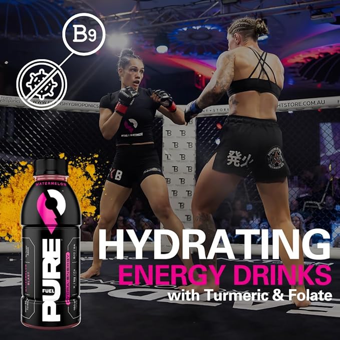 Pure Fuel Healthy Energy Drinks Watermelon Blast - Sports Drinks - Plant Based - 180mg Natural Caffeine - 12pk x 16.9 fl oz