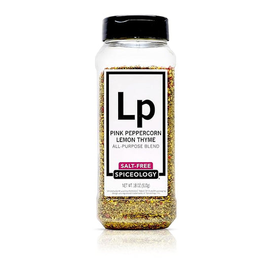 Spiceology - Pink Peppercorn Lemon Thyme All-Purpose Seasoning Blend (Salt-Free) - Lemon Pepper Spice Rub - Use On: Chicken, Salmon, Shrimp, Potatoes, Butter, Vegetables, or Salad Dressing - 18 oz