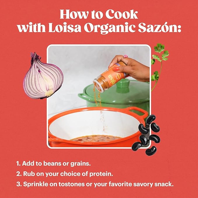 Loisa Seasoning, USDA Organic, Non-GMO, No-MSG, No Preservatives, No Artificial Coloring, No Artificial Flavors, Two 1.8oz Jars (Sazón Two Pack)