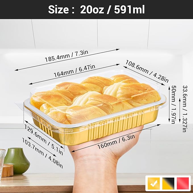 EUSOAR Creme Brulee Ramekins Disposable, Gold 20oz 50pcs Aluminum Foil Mini Cake Bread Pans, Muffin Baking Cups with Lids for Baking, Square Cupcake Pans, Muffin Liners Cups Dessert Containers