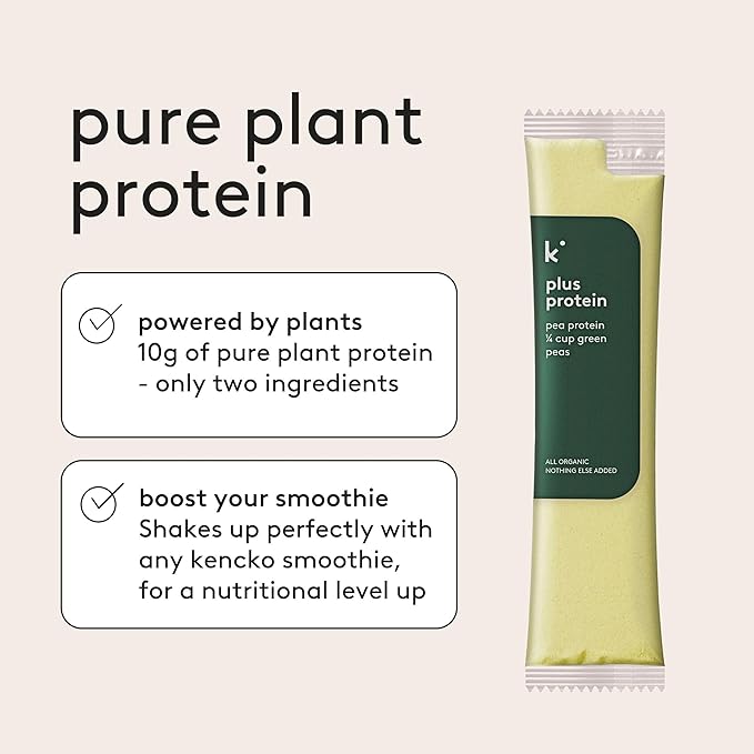 kencko ADD-ON Plus Protein Powder Smoothie Booster - ADD to Smoothies - 10g of Vegan Protein Powder Each - 12 Single Serve Pea Protein Packets - Organic Plant Protein