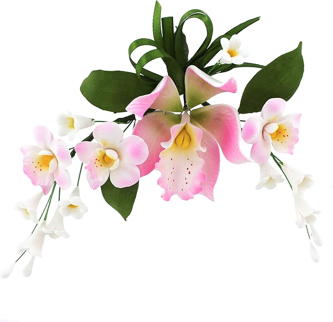Global Sugar Art Cymbidium Orchid Spray Sugar Cake Flower, Pink, 1 Count by Chef Alan Tetreault