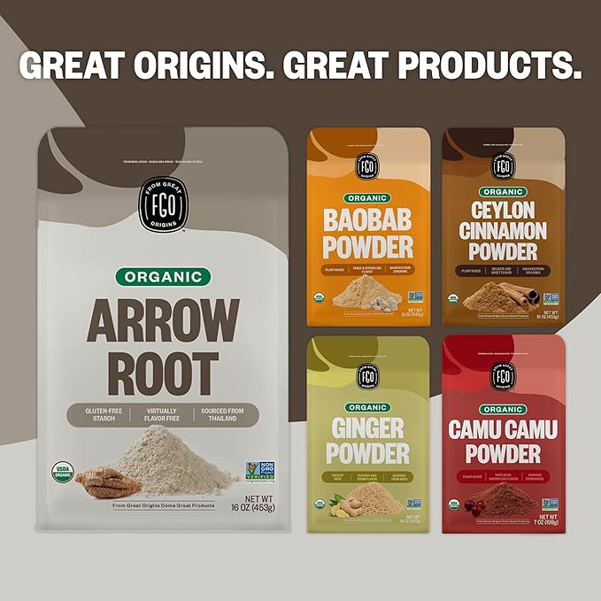 FGO Organic Arrowroot Powder, 16oz (1 Pound), USDA Organic, Non-GMO Natural Thickener, Gluten-Free, Dairy-Free, Flour or Corn starch Substitute