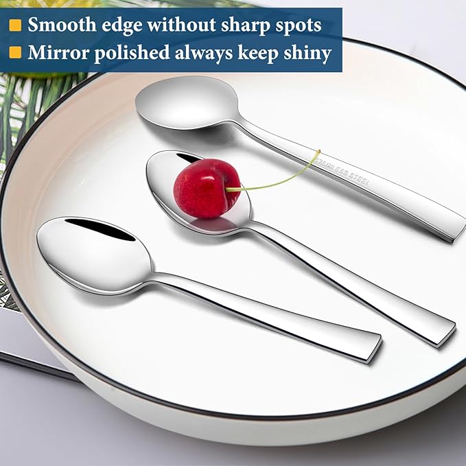 P&P CHEF Teaspoon Set (24 Pieces), 6.7" Stainless Steel Mini Tea Spoons, Premium Stirring Silverware, Kitchen Dessert Coffee Spoon Set, Mirror Finish & Dishwasher Safe