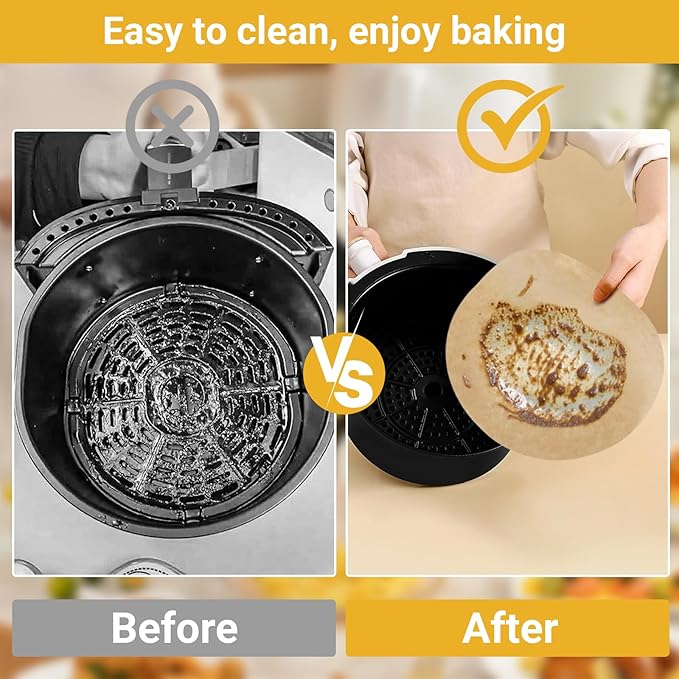 Beasea Air Fryer Parchment Paper - 11 Inch, 200pcs Round Unbleached Non-perforated Parchment Bamboo Steamer Papers