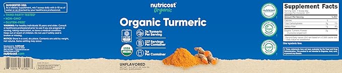 Nutricost Organic Turmeric Root Powder 1 LB (16oz) - Certified USDA Organic, Food Grade, Gluten Free, Non-GMO