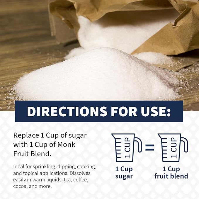 Impact White Monk Fruit & Erythritol Sweetener Blend - Gluten Free, Zero Calories, Net Carbs, Keto, Vegan, Non-GMO - 1 is to 1 Sugar Substitute - 55lbs