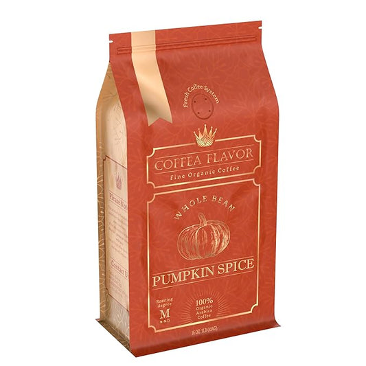 Pumpkin Spice Flavored Whole Bean Coffee ??Gourmet 100% Organic Arabica, Single Origin, Medium Roast, Autumn Inspired, Naturally Sweetened ??by Coffea Flavor