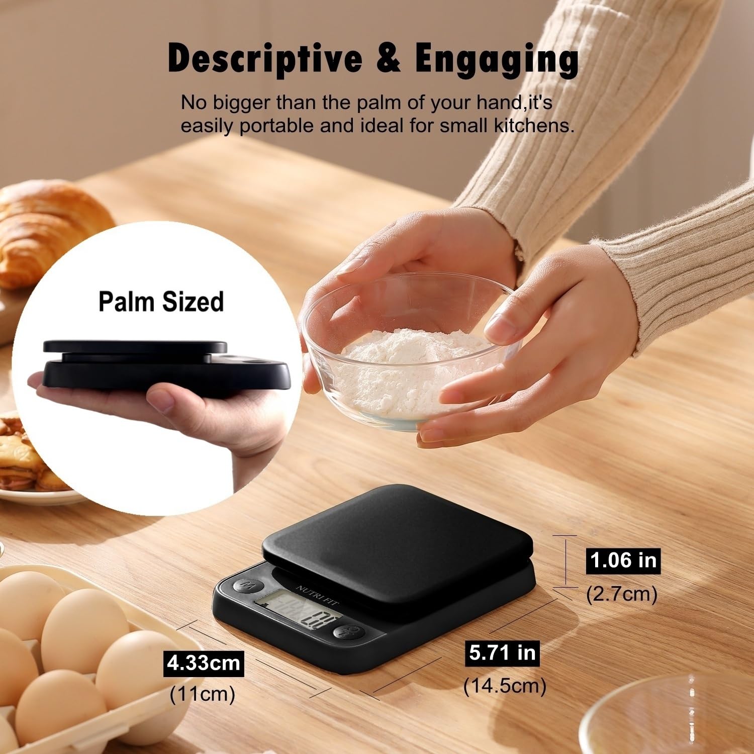 NUTRI FIT Food Scale Small Digital Kitchen Scales Weight Grams Ounces Black